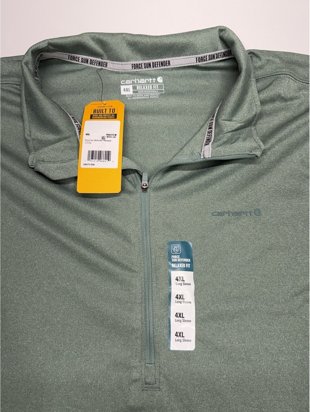 Carhartt Force Sun Defender Men’s 4XL Green Relaxed UPF 50 1/2 Zip Pullover LS
